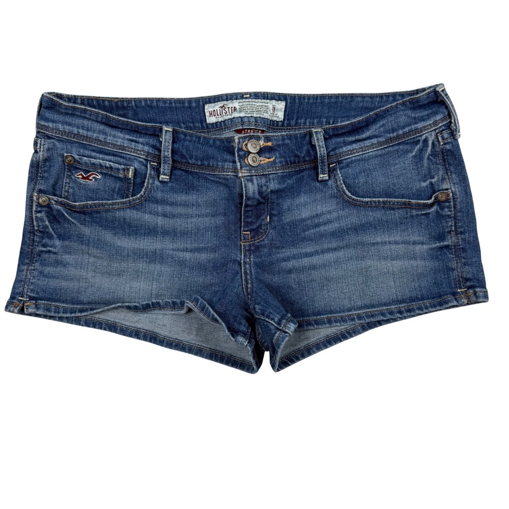 VTG Y2K Hollister Ultra Low Rise Denim Mini Micro Shorts Size 11 Double Button